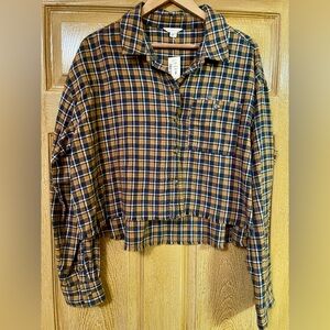 NWT Aeropostale Flannel Cropped Button-Up Shirt size XL